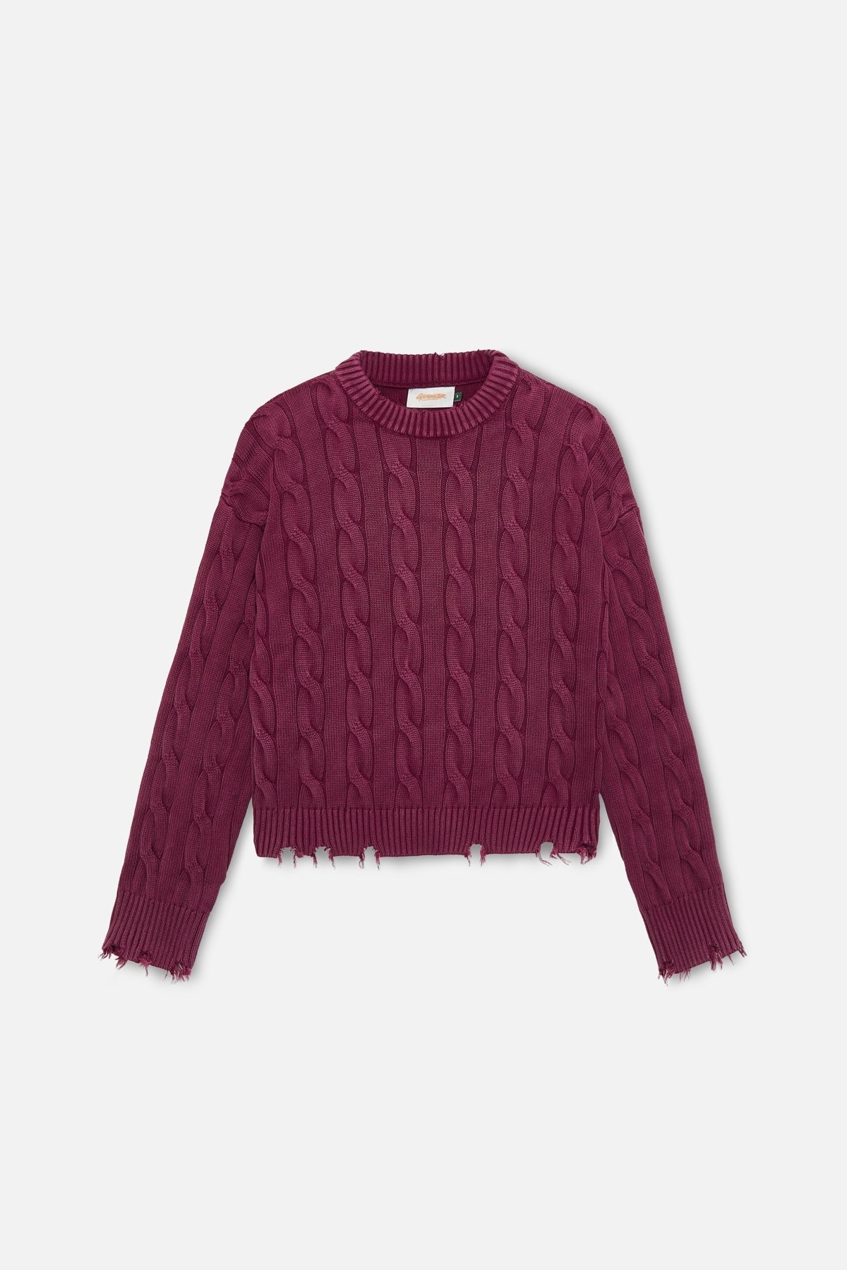 CABLE KNIT DISTRESSED SWEATER