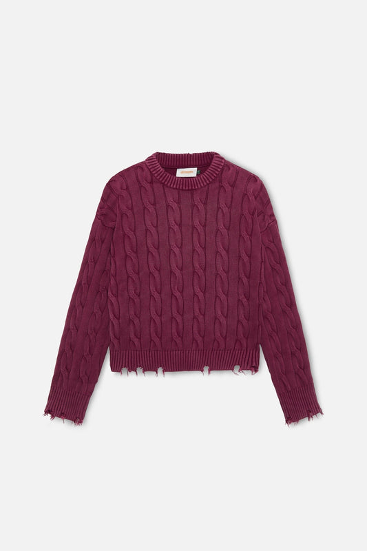 CABLE KNIT DISTRESSED SWEATER